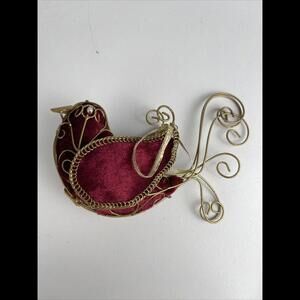 Vintage Decorative Bird Figurine - Elegant Velvet & Gold Wire Art
